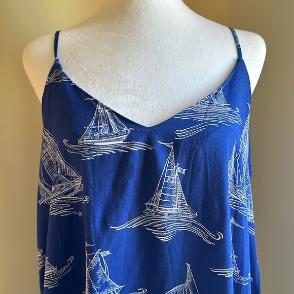 Antibes Blanc Blue and White Sailboat Spaghetti Strap Dress in size Medium - Picture 3 of 8